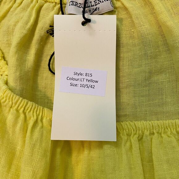 Terzo Millennio Yellow Linen Top Blouse Women Size S Open Shoulders Relaxed Fit - Picture 12 of 14